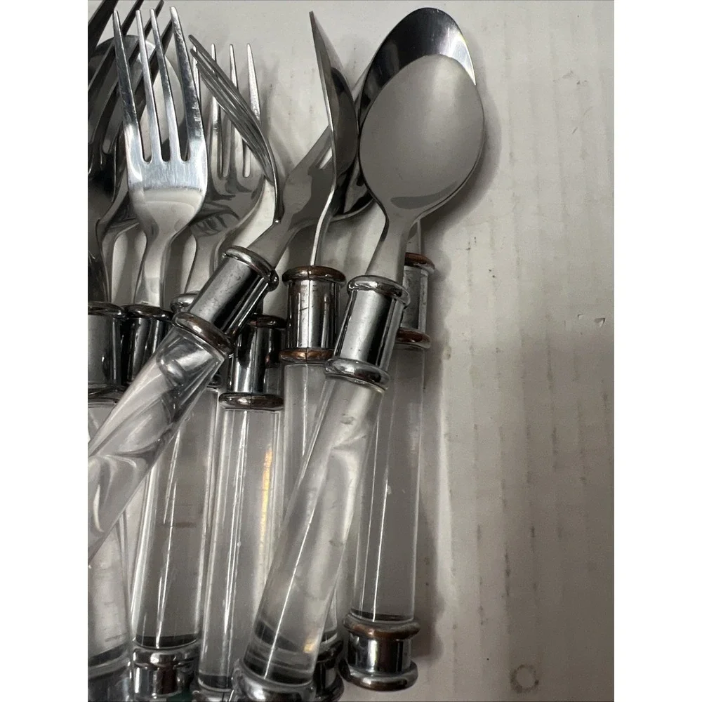 Vintage Cambridge Flatware Clear Lucite Handle Stainless Steel 13 Pc